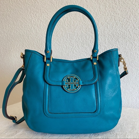 Tory Burch Teal logo Hobo 2 way Bag